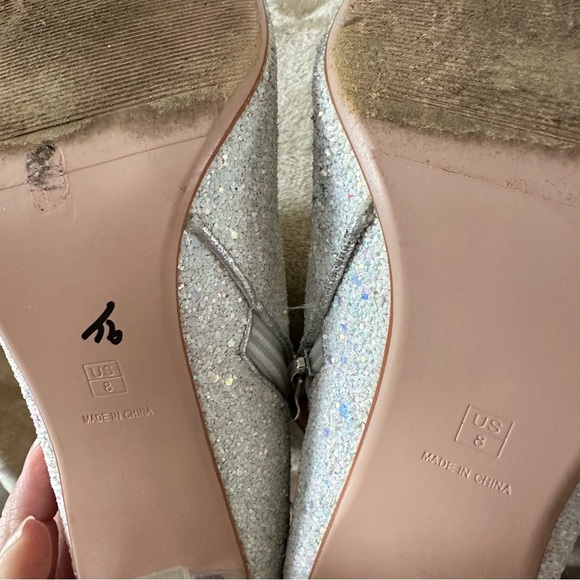 Sequin Glitter Ankle Boots Clear Sparkly Pointed Toe Block High Heel Shiny Boots - Picture 11 of 16